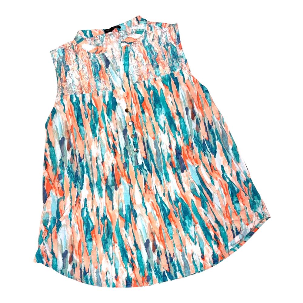 Ava & Grace Sleeveless Floral Blue Green Top size 1X